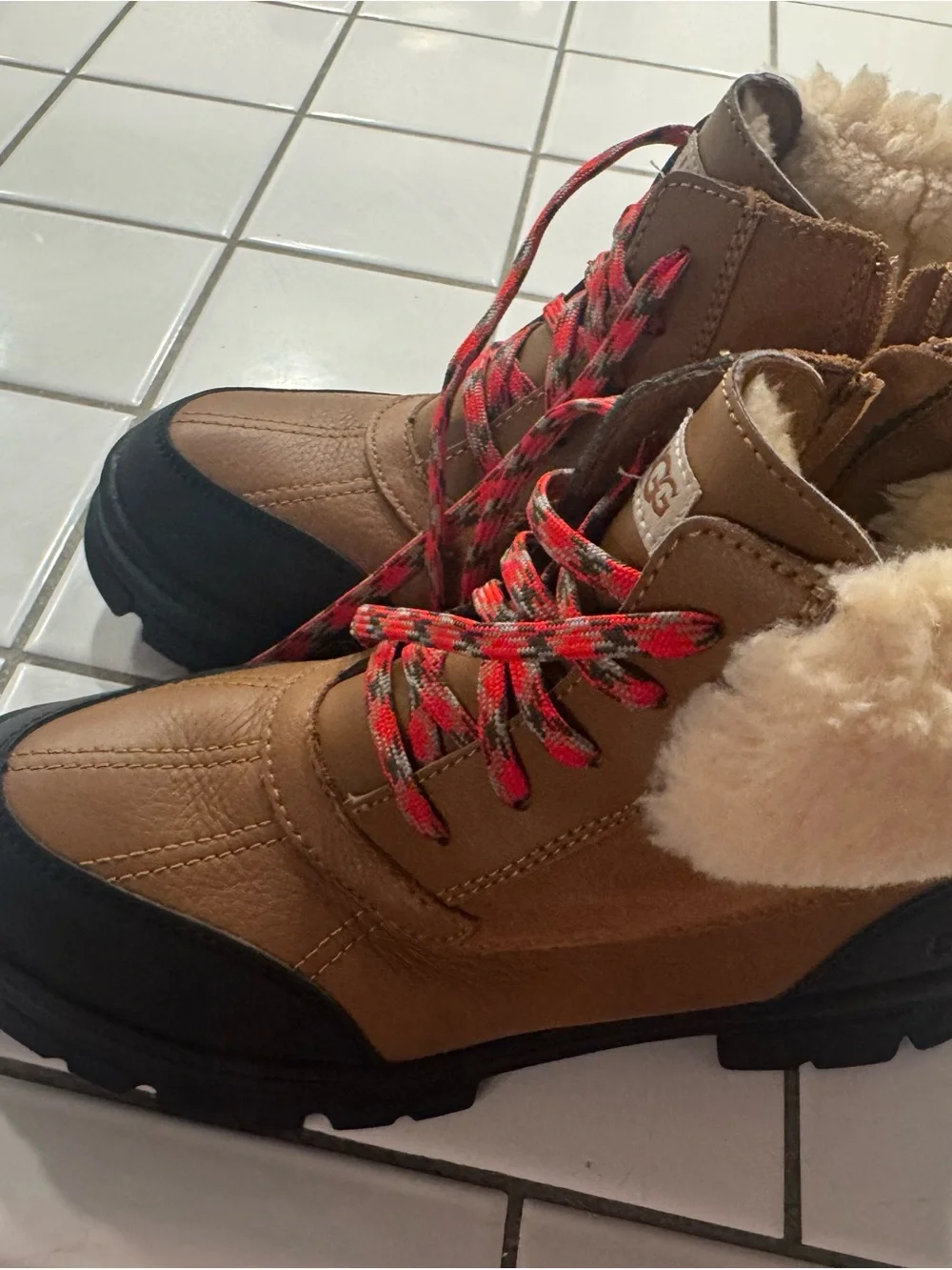 UGG Women's Brown Shearling-Lined Winter Boots with Plaid Laces